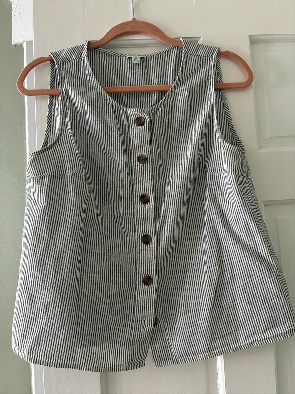 J. Crew Black and White Striped Button-Front Sleeveless Top